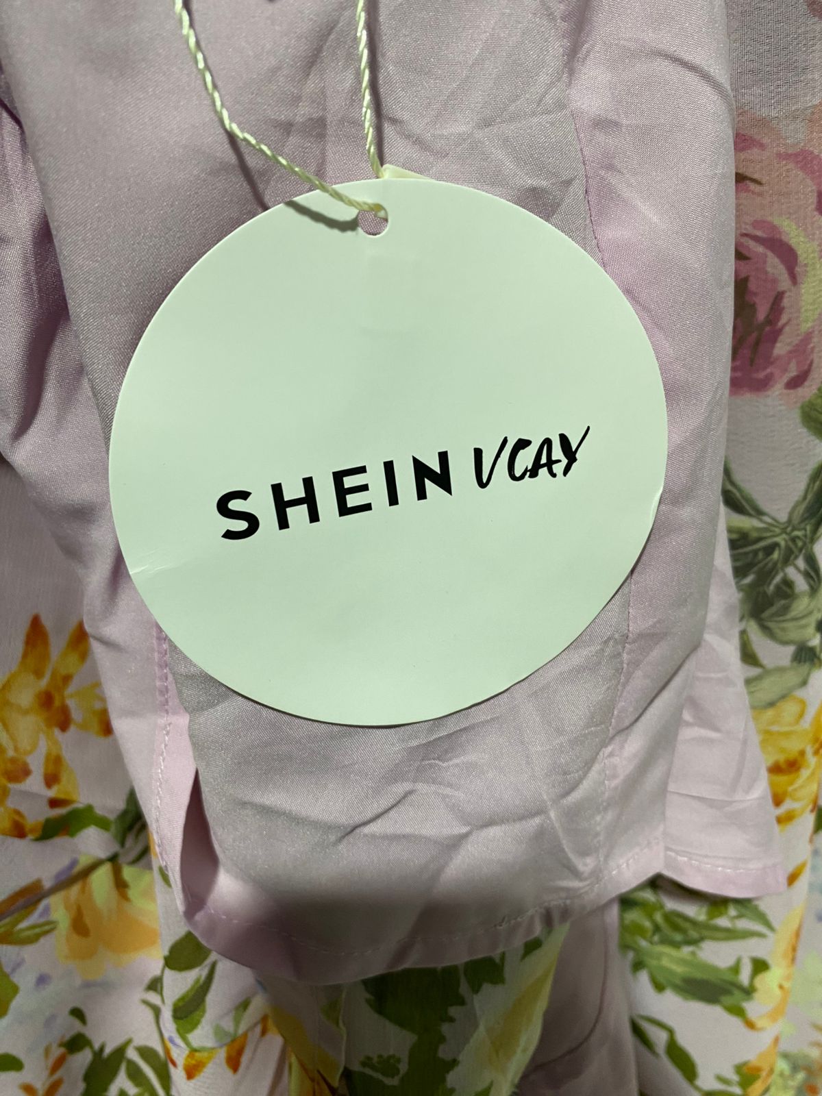 SHEIN VCAY|L|BUST 15|FLORAL PRINT CROSS-BACK RUFFLE MAXI DRESS