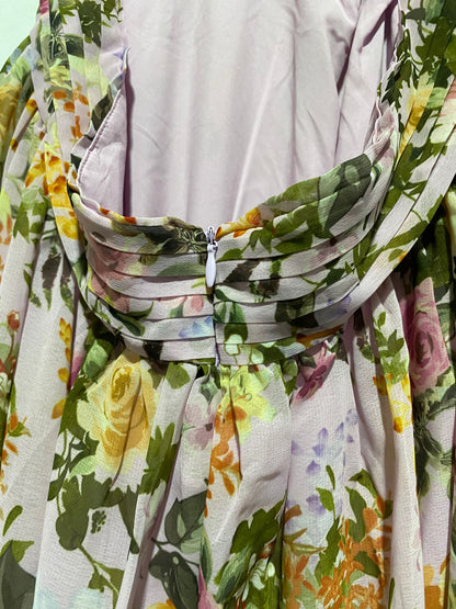 SHEIN VCAY|L|BUST 15|FLORAL PRINT CROSS-BACK RUFFLE MAXI DRESS