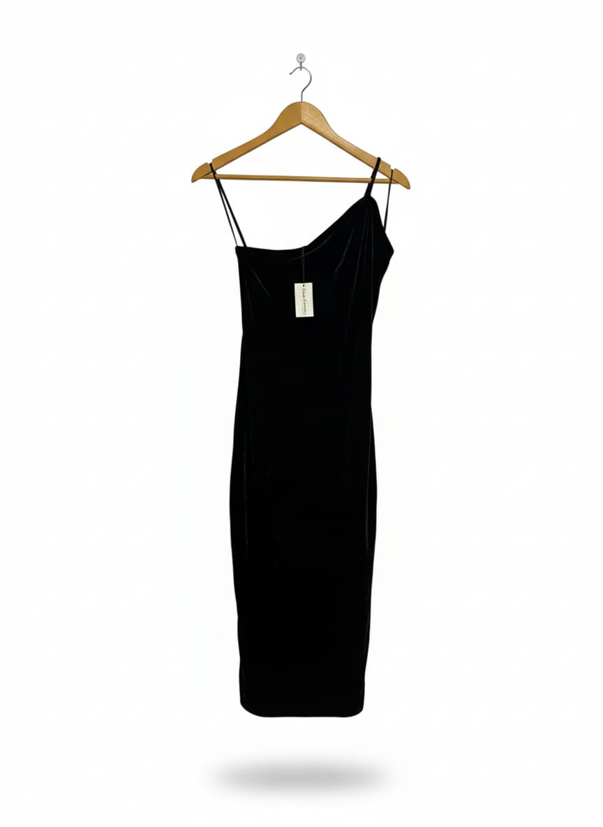 PRIMARK|XS|BUST 13| VELVET ASYMMETRIC MIDI DRESS IN BLACK