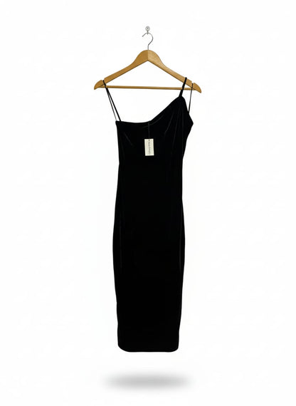 PRIMARK|XS|BUST 13| VELVET ASYMMETRIC MIDI DRESS IN BLACK