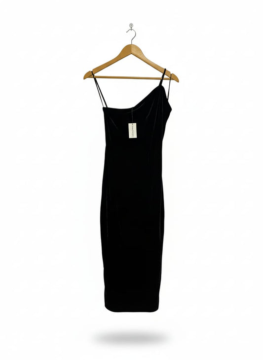 PRIMARK|XS|BUST 13| VELVET ASYMMETRIC MIDI DRESS IN BLACK