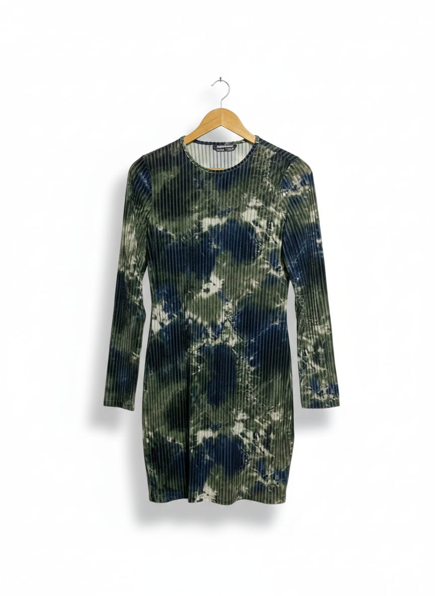 SHEIN |M/L|BUST 17| LARGE VELVET RIBBED DRESS STRETCH BLUE GREEN TIE DYE NWOT