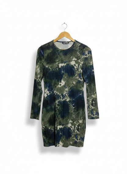 SHEIN |M/L|BUST 17| LARGE VELVET RIBBED DRESS STRETCH BLUE GREEN TIE DYE NWOT