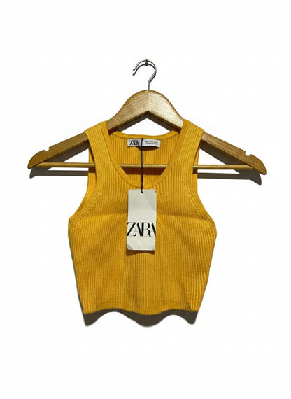 ZARA |S|BUST 11|YELLOW KNIT CROP TOP
