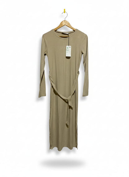 NAKD|M|BUST 16|BEIGE RIBBED MIDI DRESS WITH TIE WAIST