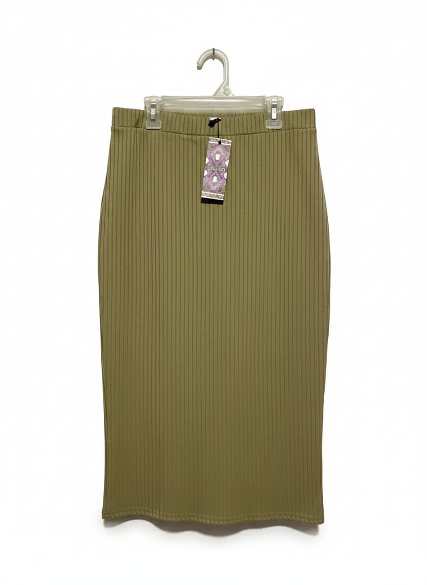 BOOHOO |L/XL|WAIST 28|KHAKI RIBBED PENCIL SKIRT