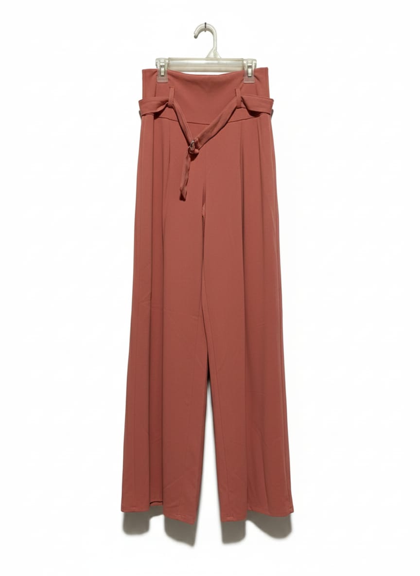 BOOHOO|XS|WAIST 24|SALMON PINK WIDE-LEG PAPERBAG WAIST TROUSERS