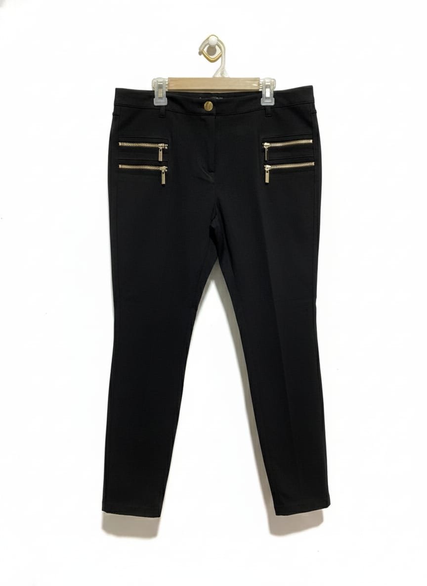 RIVER ISLAND|L|WAIST 32|BLACK ANKLE PANTS WITH GOLD ZIPPERS
