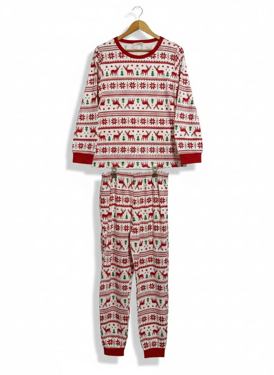 PATPAT WOMEN| XL | BUST 21|RED AND WHITE CHRISTMAS FAIR ISLE PAJAMA SET