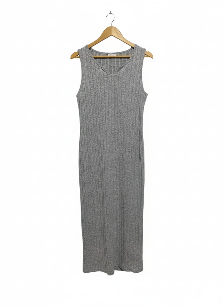CURVZY|XL|BUST 23|GREY RIBBED DRESS AND LONGLINE SHRUG CO-ORD SET