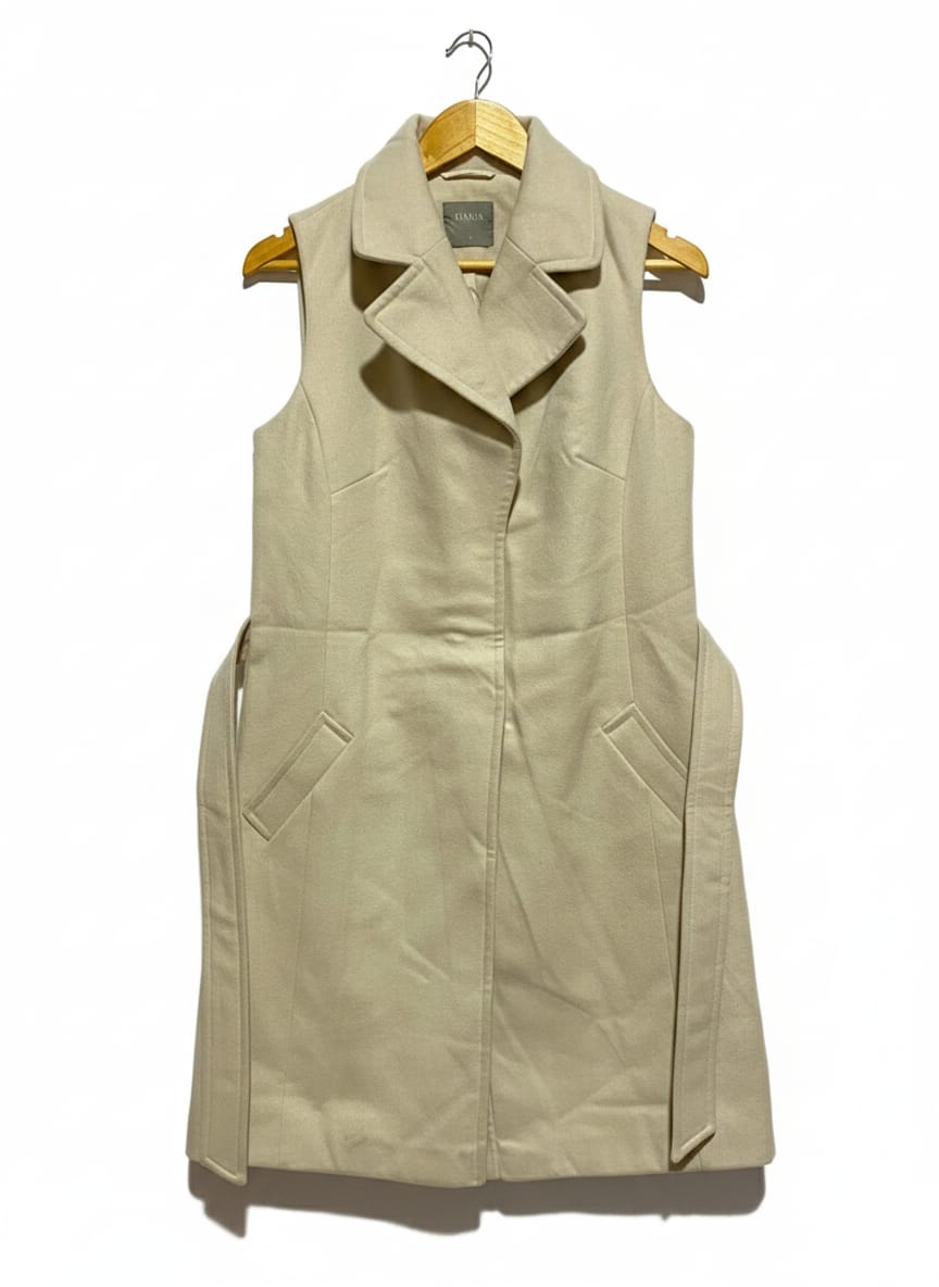 OASIS| S|BUST 18|BEIGE LONGLINE SLEEVELESS BELTED JACKET
