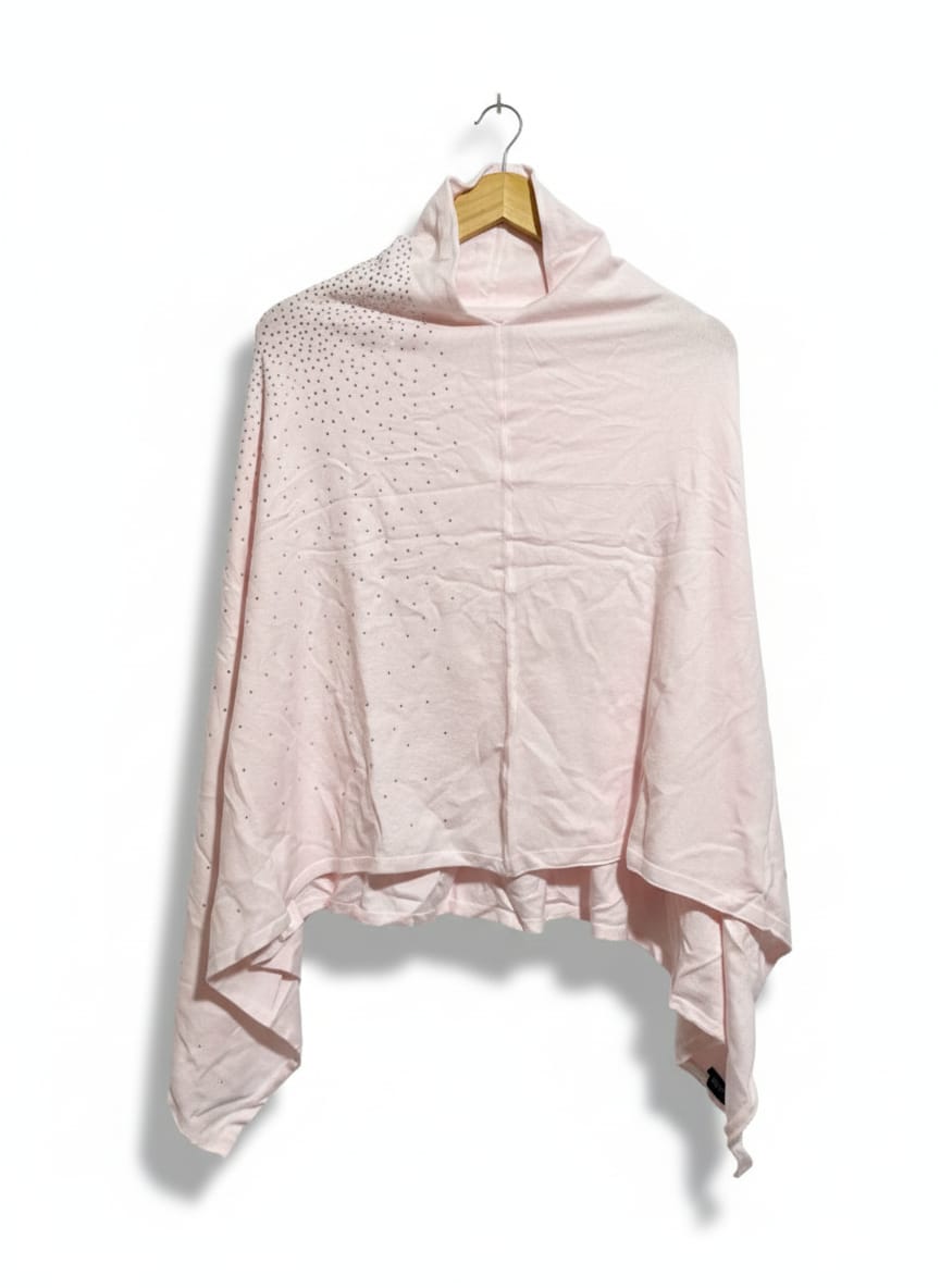 KRIS ANA|FREE SIZE |LIGHT PINK RHINESTONE EMBELLISHED ASYMMETRIC PONCHO