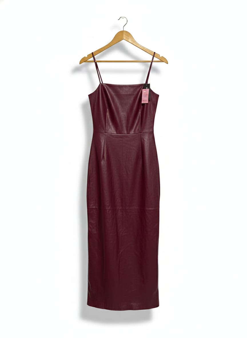 PRETTY LITTLE THING|M|BUST 15|Giselle Faux Leather Slip Midi Dress