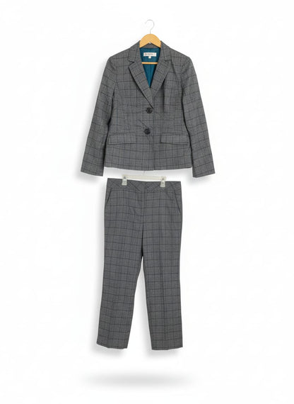 KASPER|MEDIUM|GREY CHECK WOMEN'S SUIT BLAZER AND TROUSERS SET