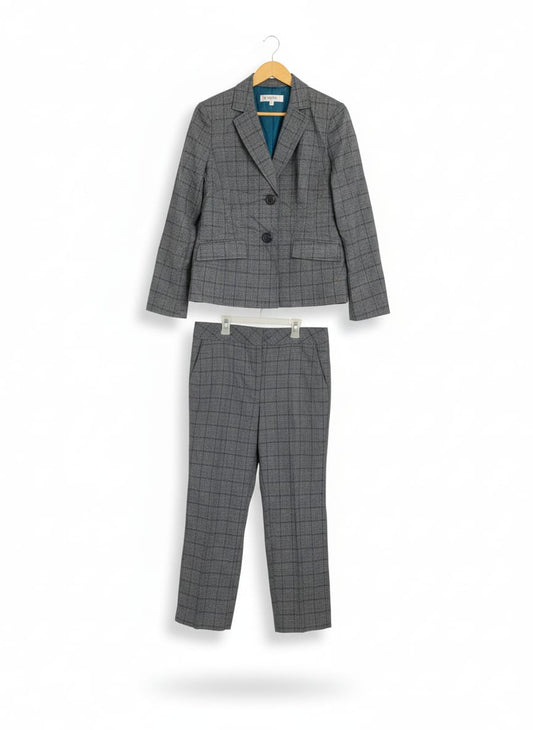 KASPER|MEDIUM|GREY CHECK WOMEN'S SUIT BLAZER AND TROUSERS SET