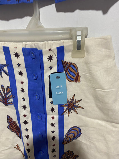 SPORTS GIRL|SMALL|White 2pc Linen Blend Embroidered Seashell Top and Skirt Set