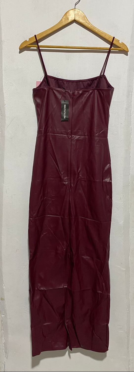 PRETTY LITTLE THING|M|BUST 15|Giselle Faux Leather Slip Midi Dress