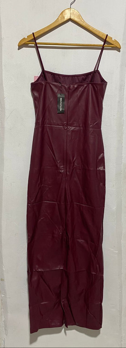 PRETTY LITTLE THING|M|BUST 15|Giselle Faux Leather Slip Midi Dress