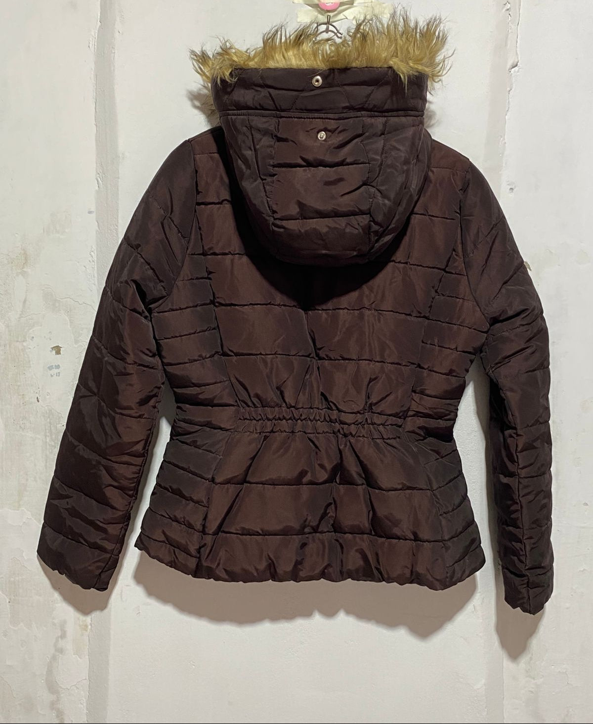 H&M| M| BUST 21|Women's Brown Puffer Jacket with Faux Fur Hood