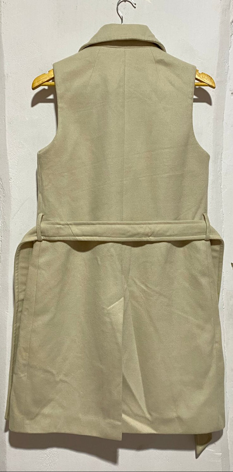 OASIS| S|BUST 18|BEIGE LONGLINE SLEEVELESS BELTED JACKET