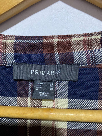 PRIMARK|XL/XXL|BUST 24|NAVY BLUE, MAROON, AND BEIGE PLAID TIERED MIDI DRES