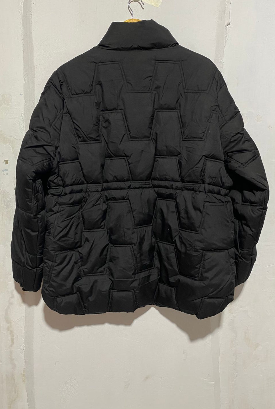 F&F |M|BUST 23|BLACK GEOMETRIC QUILTED OVERSIZED PUFFER JACKET WITH DRAWSTRING WAIST
