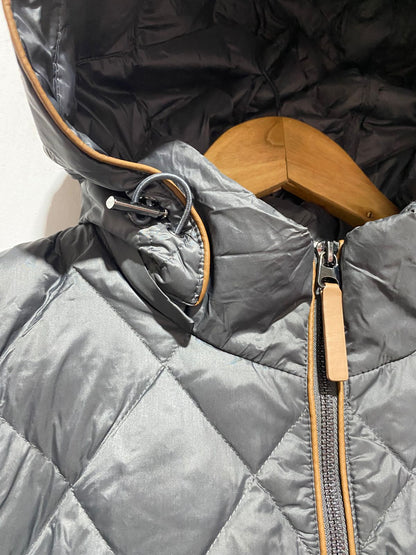 MARK&SPENCER PER UNA|XL|BUST 23|GREY DIAMOND QUILTED HOODED JACKET WITH TAN ACCENTS