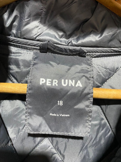 MARK&SPENCER PER UNA|XL|BUST 23|GREY DIAMOND QUILTED HOODED JACKET WITH TAN ACCENTS