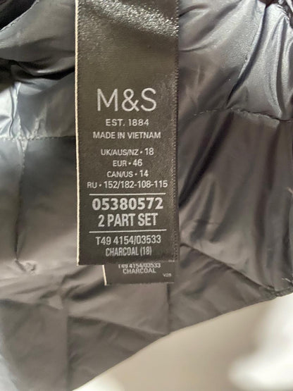 MARK&SPENCER PER UNA|XL|BUST 23|GREY DIAMOND QUILTED HOODED JACKET WITH TAN ACCENTS