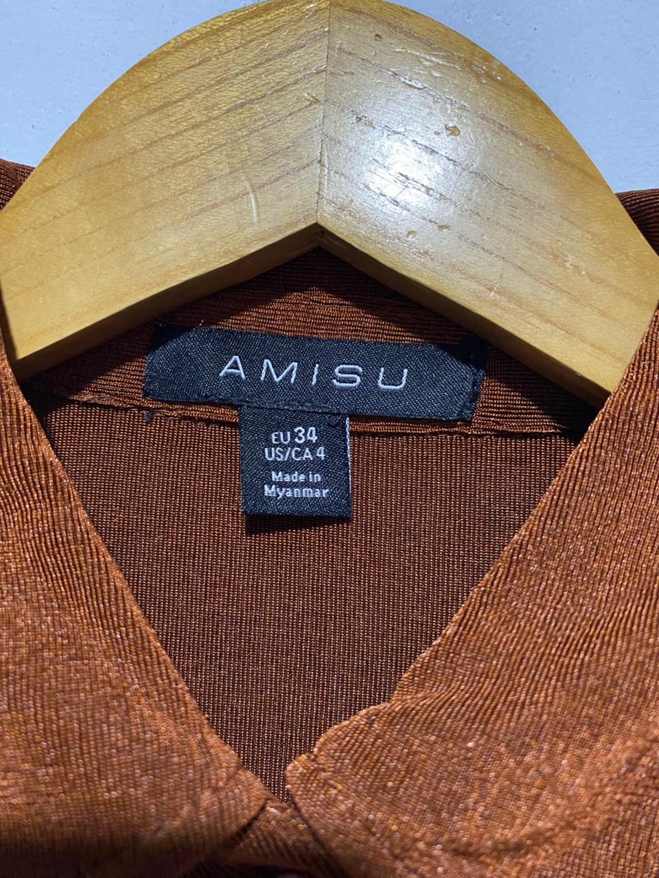 AMISU |S |BUST 14|C4|BROWN RUCHED BODYCON SHIRT DRESS