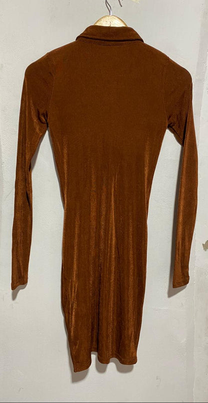 AMISU |S |BUST 14|C4|BROWN RUCHED BODYCON SHIRT DRESS