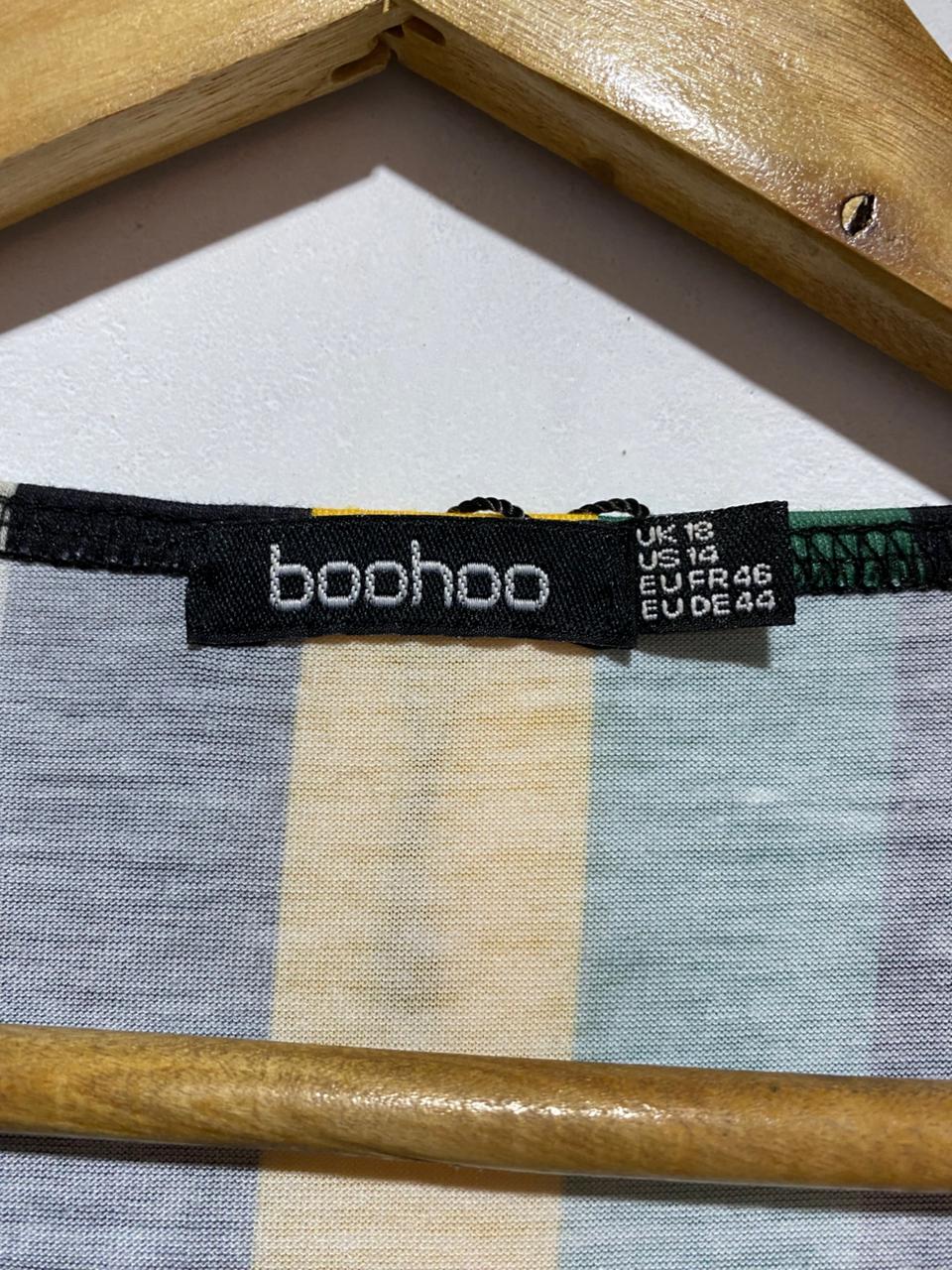 BOOHOO | XL|BUST 20|MULTI-COLOR VERTICAL STRIPED DEEP V-NECK MIDI DRESS