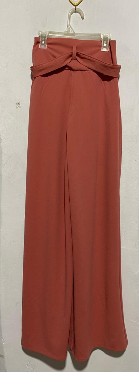 BOOHOO|XS|WAIST 24|SALMON PINK WIDE-LEG PAPERBAG WAIST TROUSERS