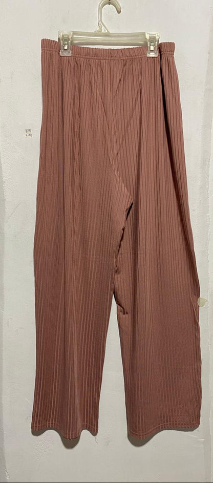 DUSTY ROSE RIBBED WIDE-LEG CULOTTES|L|WAIST 28