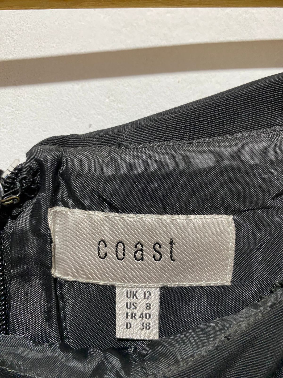 COAST |M|BUST 16|BLACK AND SILVER BARDOT JACQUARD MIDI DRESS