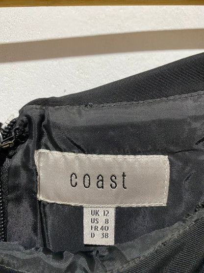 COAST |M|BUST 16|BLACK AND SILVER BARDOT JACQUARD MIDI DRESS