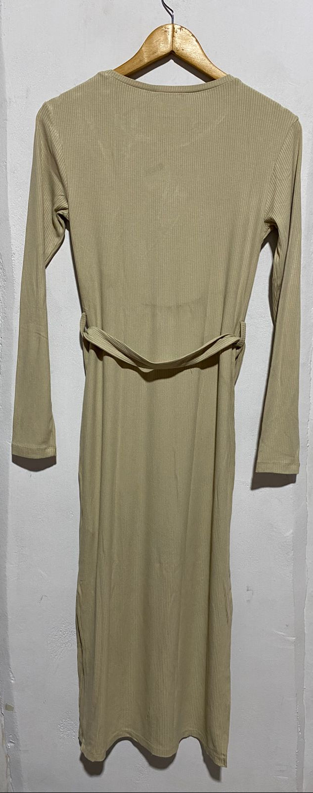 NAKD|M|BUST 16|BEIGE RIBBED MIDI DRESS WITH TIE WAIST