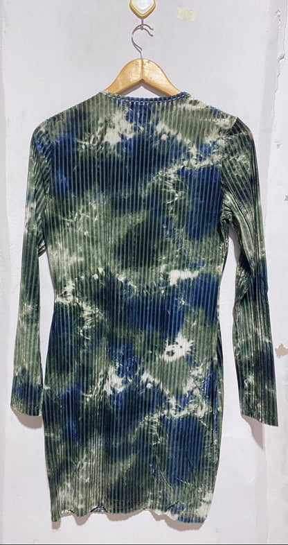 SHEIN |M/L|BUST 17| LARGE VELVET RIBBED DRESS STRETCH BLUE GREEN TIE DYE NWOT