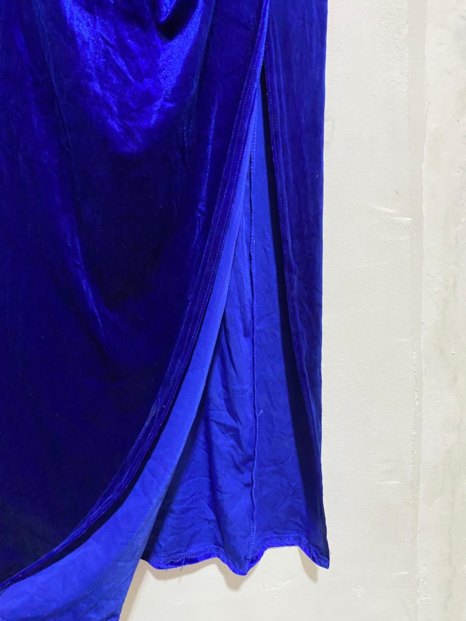 QUIZ|M|BUST 15|ROYAL BLUE BELLE SOLID DRAWSTRING RUCHED VELVET DRESS