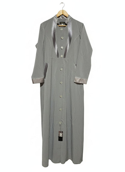 A.KISSA FASHION|XL|BUST 23| Grey Coat-Style Abaya or Long Maxi Dress With Satin