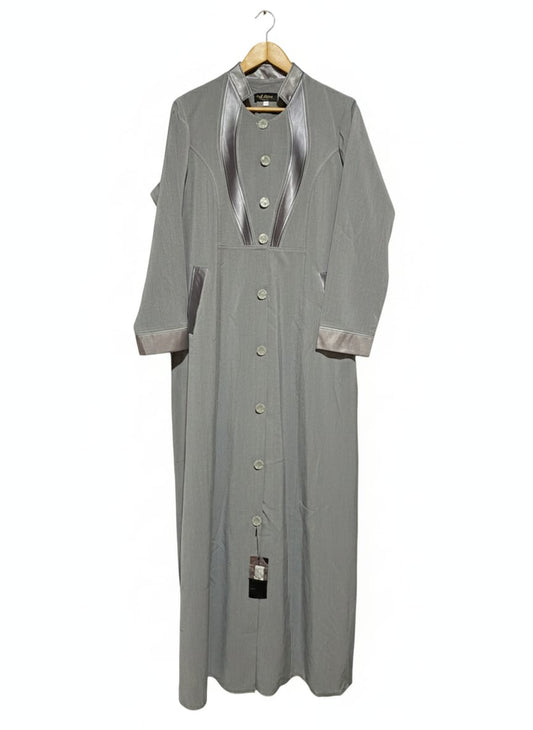 A.KISSA FASHION|XL|BUST 23| Grey Coat-Style Abaya or Long Maxi Dress With Satin