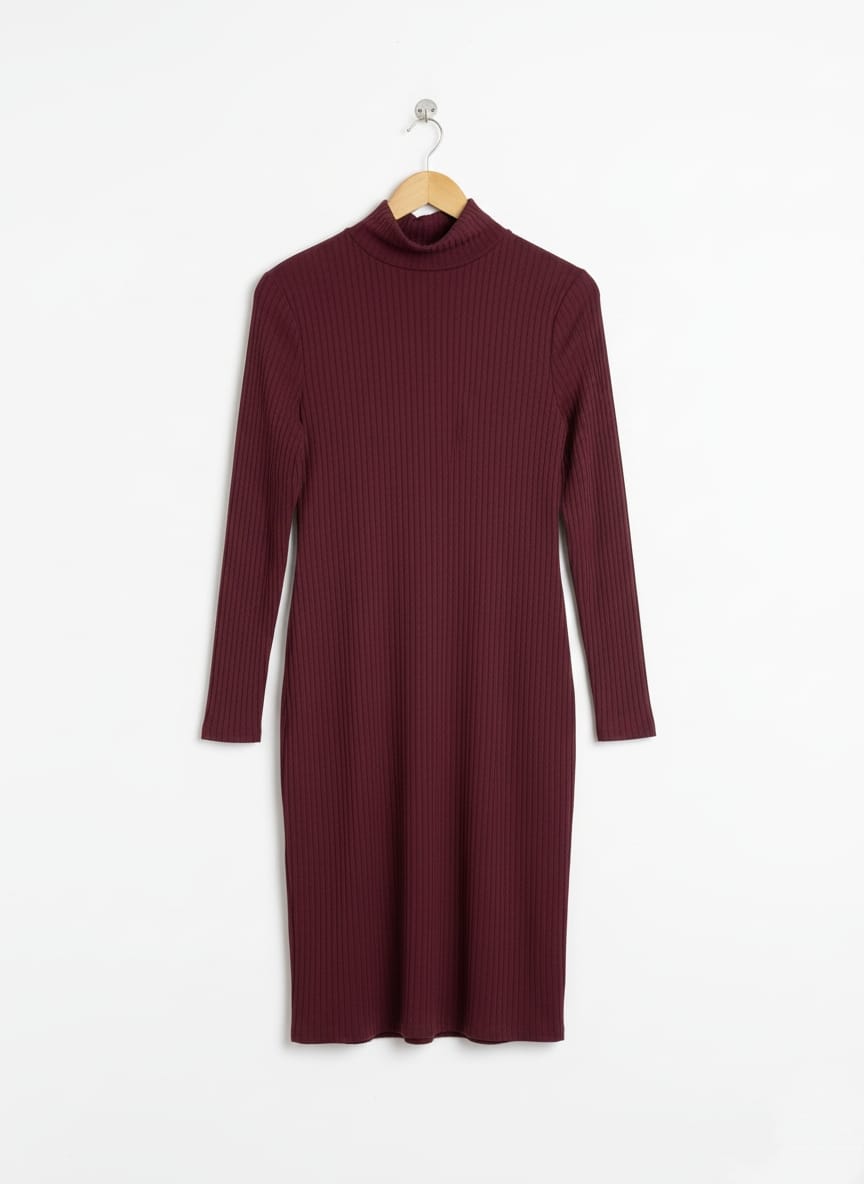 I SAW IT FIRST|L|BUST 17|  Burgundy Ribbed-Knit Turtleneck Midi Dress