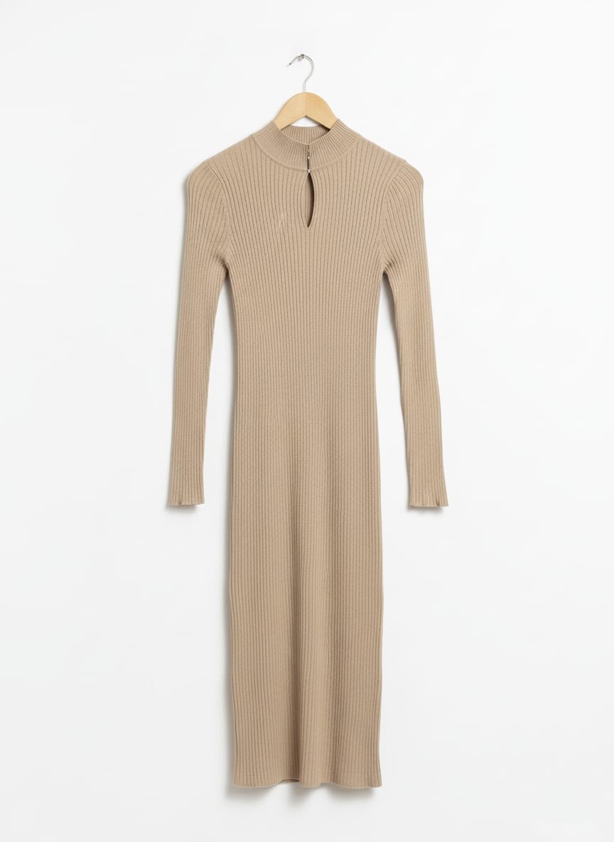 VISCOSE FIBRES |M|BUST 14|Rib-knit turtleneck dress