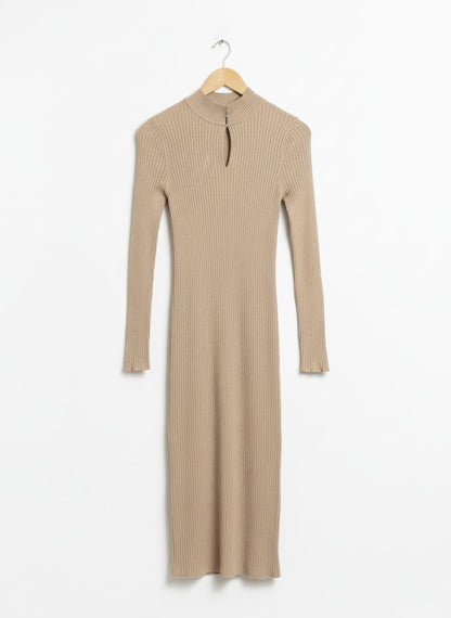 VISCOSE FIBRES |M|BUST 14|Rib-knit turtleneck dress