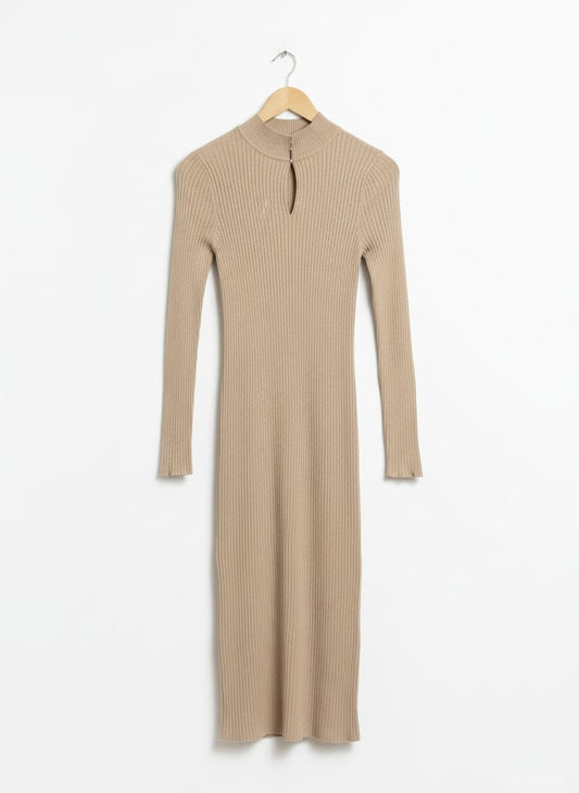 VISCOSE FIBRES |M|BUST 14|Rib-knit turtleneck dress