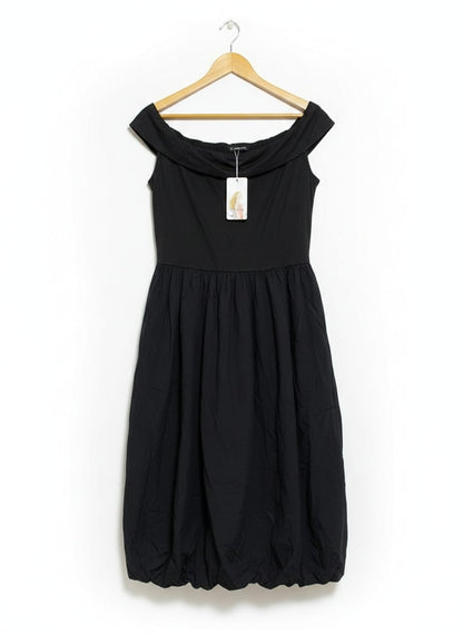 PRETTY GARDEN|XL|BUST |Black Off-the-Shoulder Bubble Hem Midi Dress