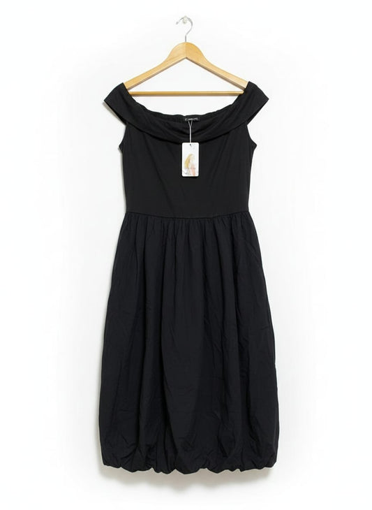 PRETTY GARDEN|XL|BUST |Black Off-the-Shoulder Bubble Hem Midi Dress