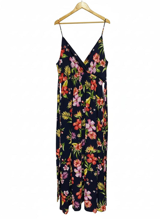 PERFECTLY PRISCILLA|M|L|BUST 19| Navy Blue Floral V-Neck Maxi Dress
