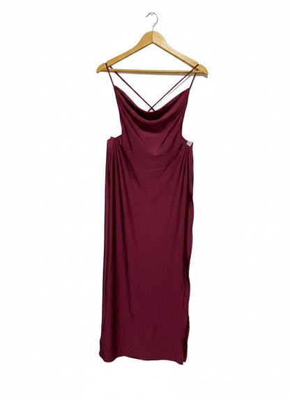 SHEIN HAUTE|M |BUST 15|Burgundy Cowl-Neck Open-Back Side-Slit Maxi Dress