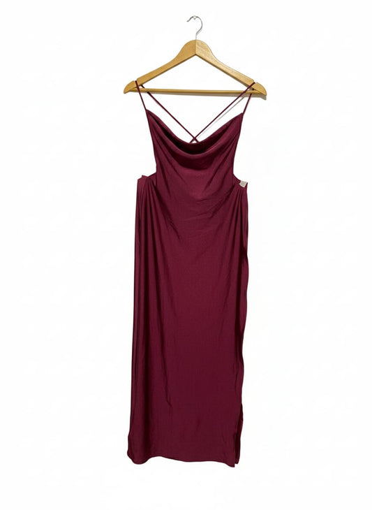 SHEIN HAUTE|M |BUST 15|Burgundy Cowl-Neck Open-Back Side-Slit Maxi Dress